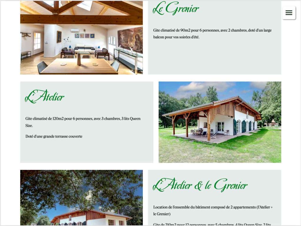domaine-darricau.fr - Page "tous les gîtes"