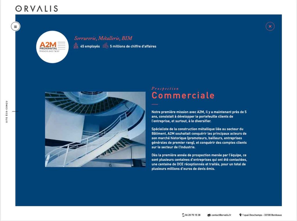 Page du site orvalis.fr, détail d'un projet